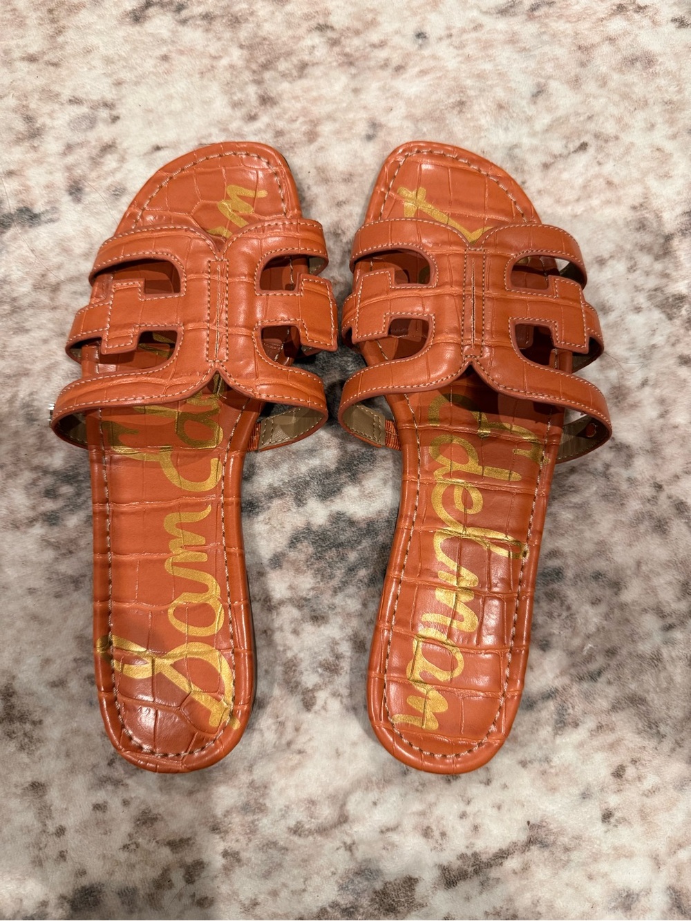 Sam Edelman Croc-Embossed Orange Slide Sandals